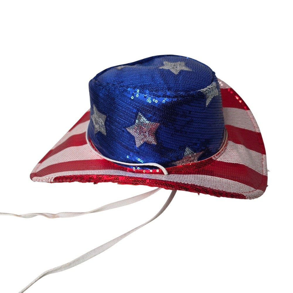 Unbranded Cowboy Hat Women OS Red White Blue Sequin American Flag Patriotic Star